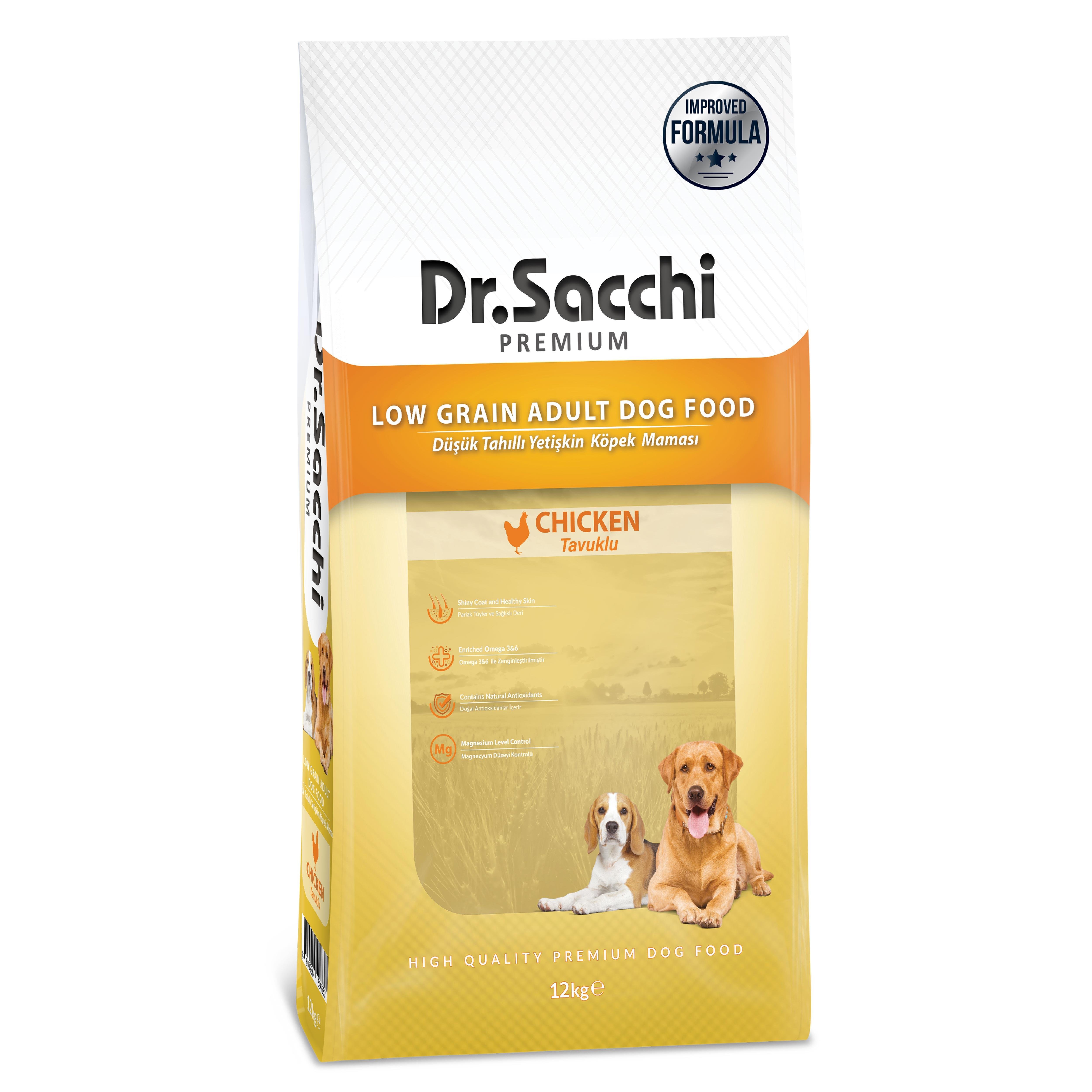 Dr.Sacchi Premium Düşük Tahıllı Tavuklu Yetişkin Köpek Maması 12 Kg