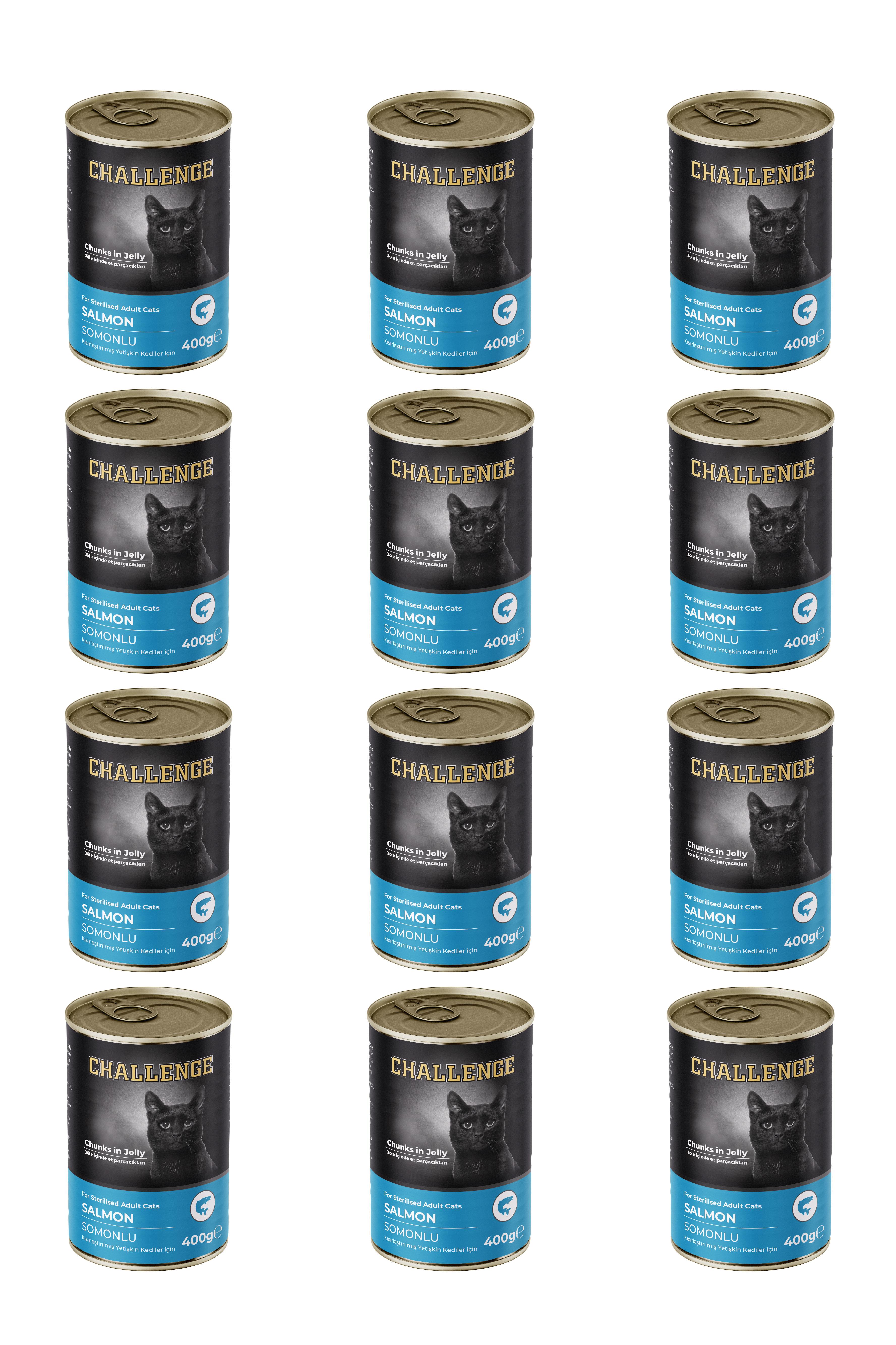 Challenge Somonlu Kısırlaştırılmış Yetişkin Kedi Konservesi 400 gr X12 Adet