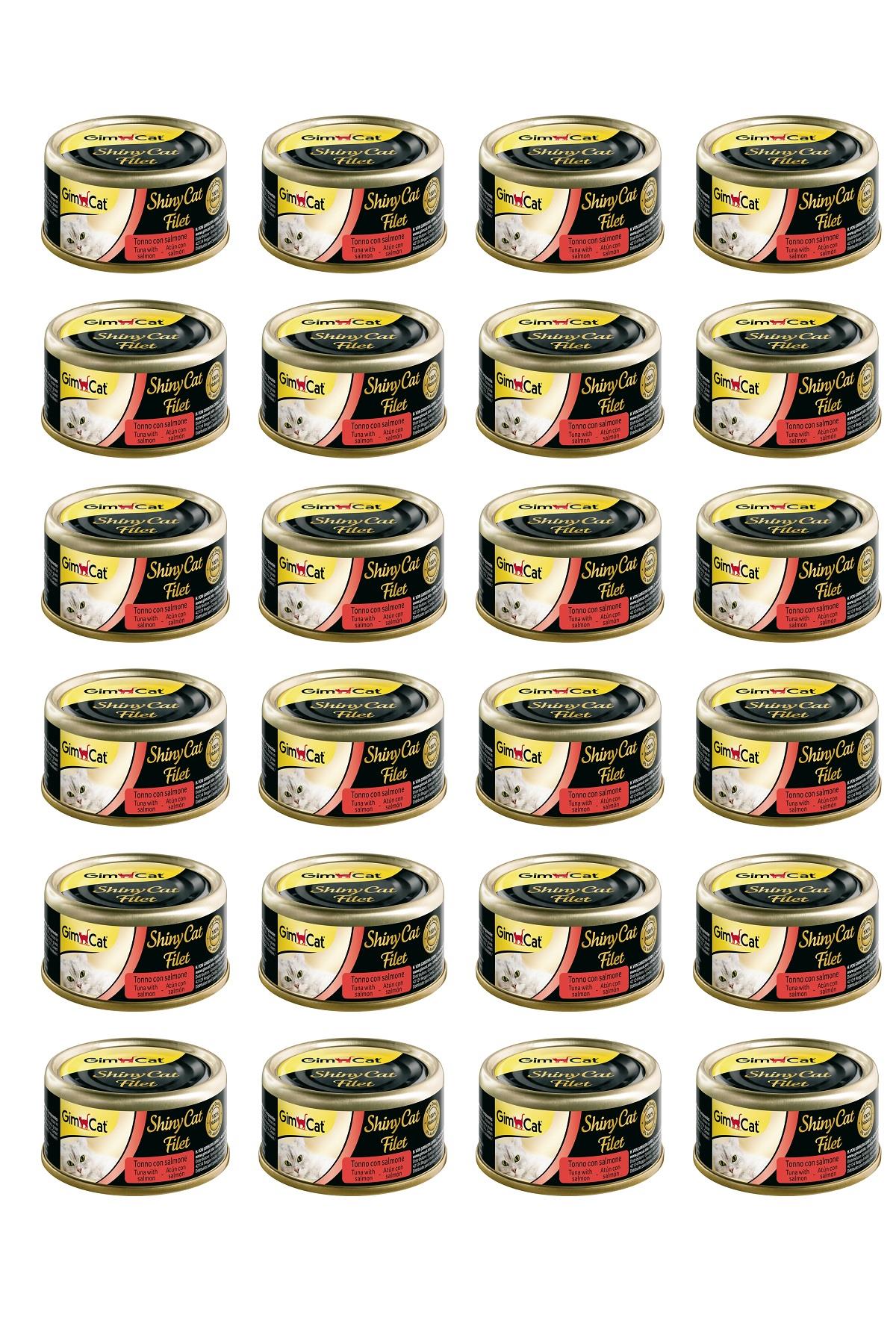 Gimcat Shinycat Tuna Balıklı Somonlu Fileto Konserve Kedi Maması 70 gr x 24 Adet
