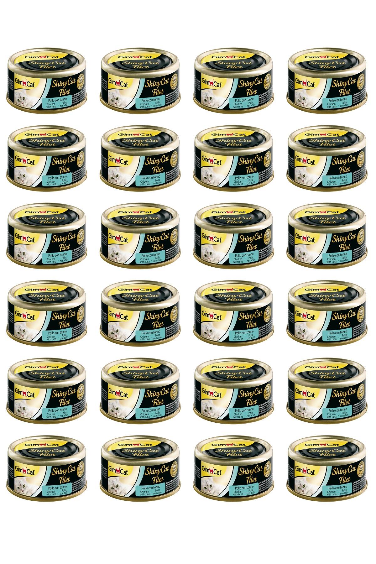 Gimcat Shinycat Tavuklu Tuna Balıklı Fileto Konserve Kedi Maması 70 gr x 24 Adet