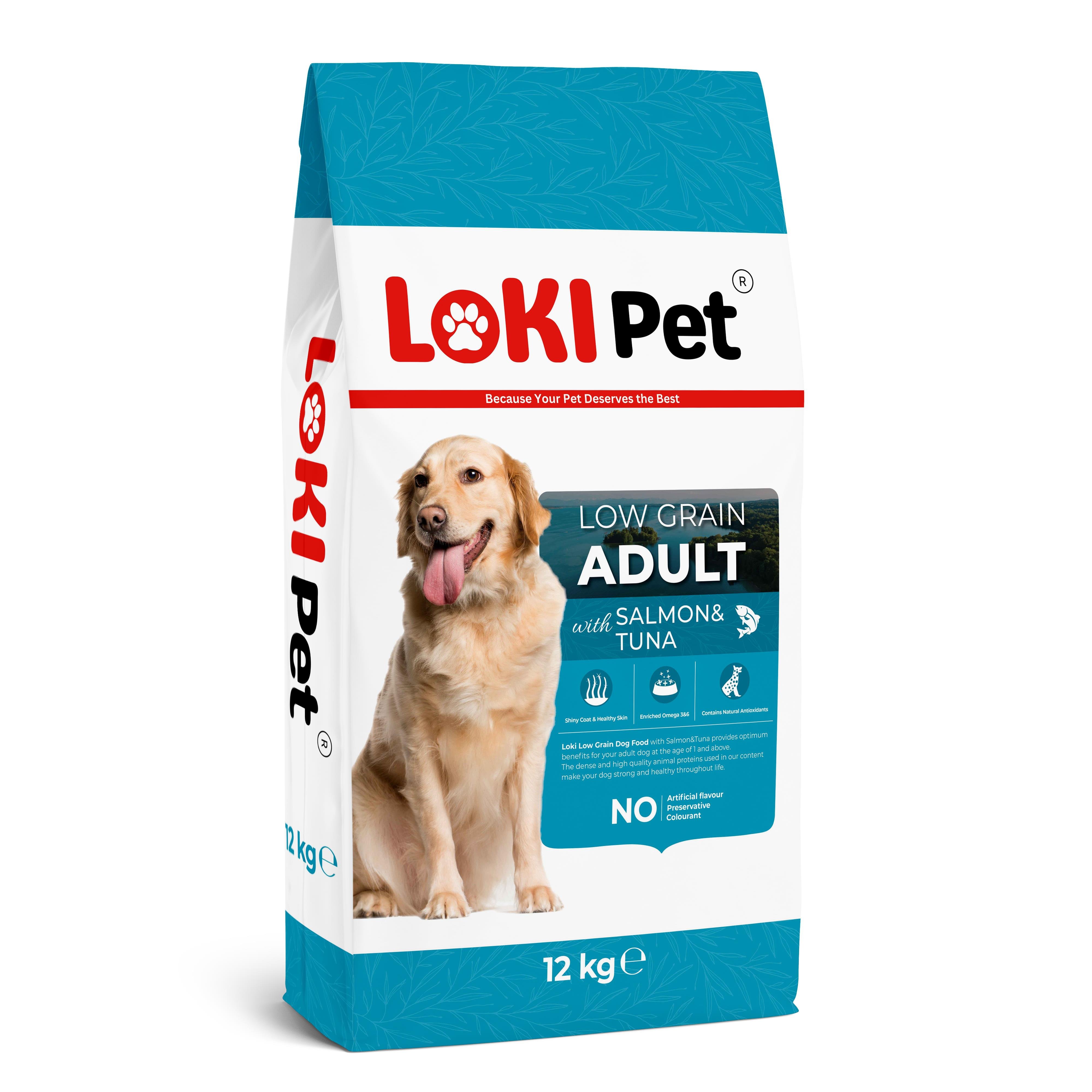 Loki Pet Düşük Tahıllı Somonlu & Ton Balıklı Yetişkin Köpek Maması 12 kg