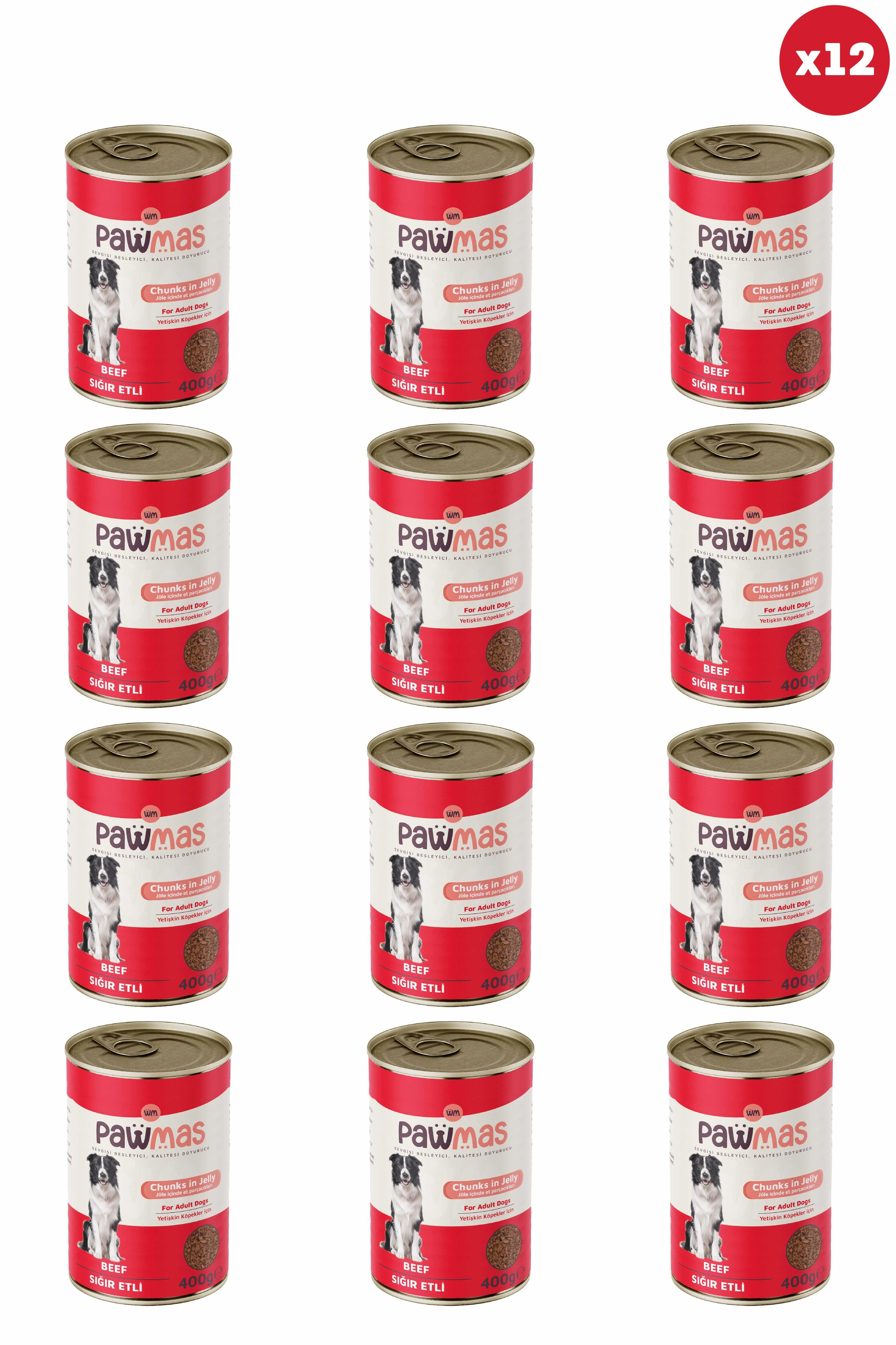 Pawmas Sığır Etli Yetişkin Köpek Konservesi 400 gr x 12 Adet