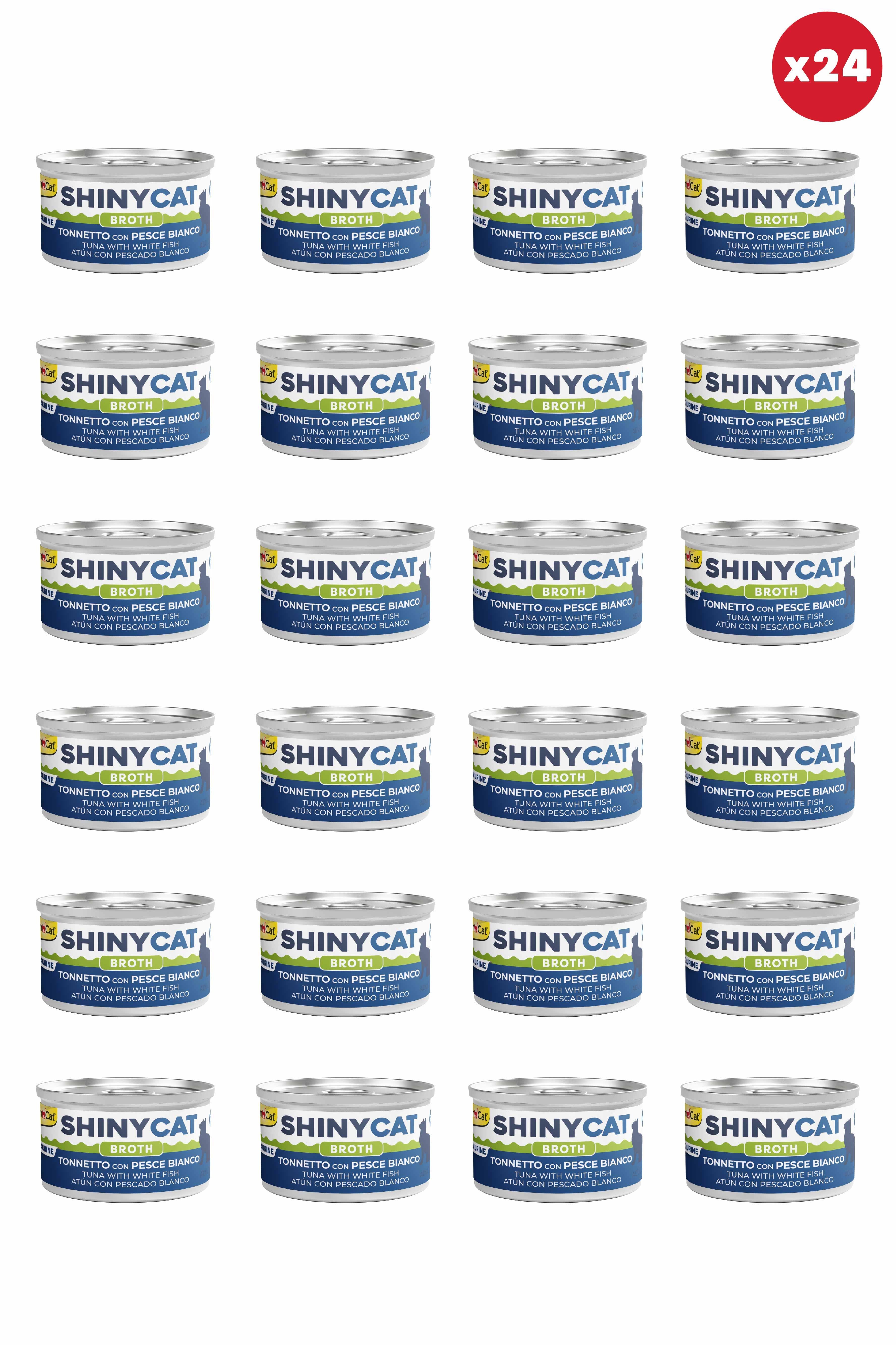 Gimcat Shinycat Broth (Sos içinde) Beyaz Balıklı Ton Balıklı Kedi Konservesi 70gr x 24 Adet