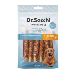 Dr.Sacchi Premium Tavuk Sargılı Beyaz Sığır Derisi Burgu Çubuk Tahılsız Köpek Ödülü 5'' 9-11 Gr 10'lu