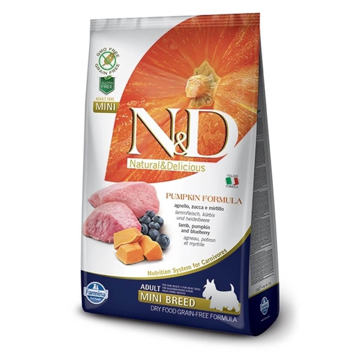 N&D Pumpkin Tahılsız Kuzu & Yaban Mersini Yetşikin Mini Köpek Maması 7 Kg