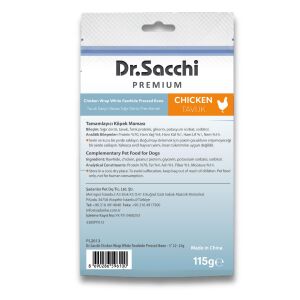 Dr.Sacchi Premium Tavuk Sargılı Beyaz Sığır Derisi Pres Kemik Tahılsız Köpek Ödülü 3” 22- 25 Gr 5'li