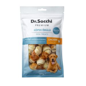 Dr.Sacchi Premium Tavuk Sargılı Beyaz Sığır Derisi Düğüm Kemik Tahılsız Köpek Ödülü 2” 12-13 Gr 8'li