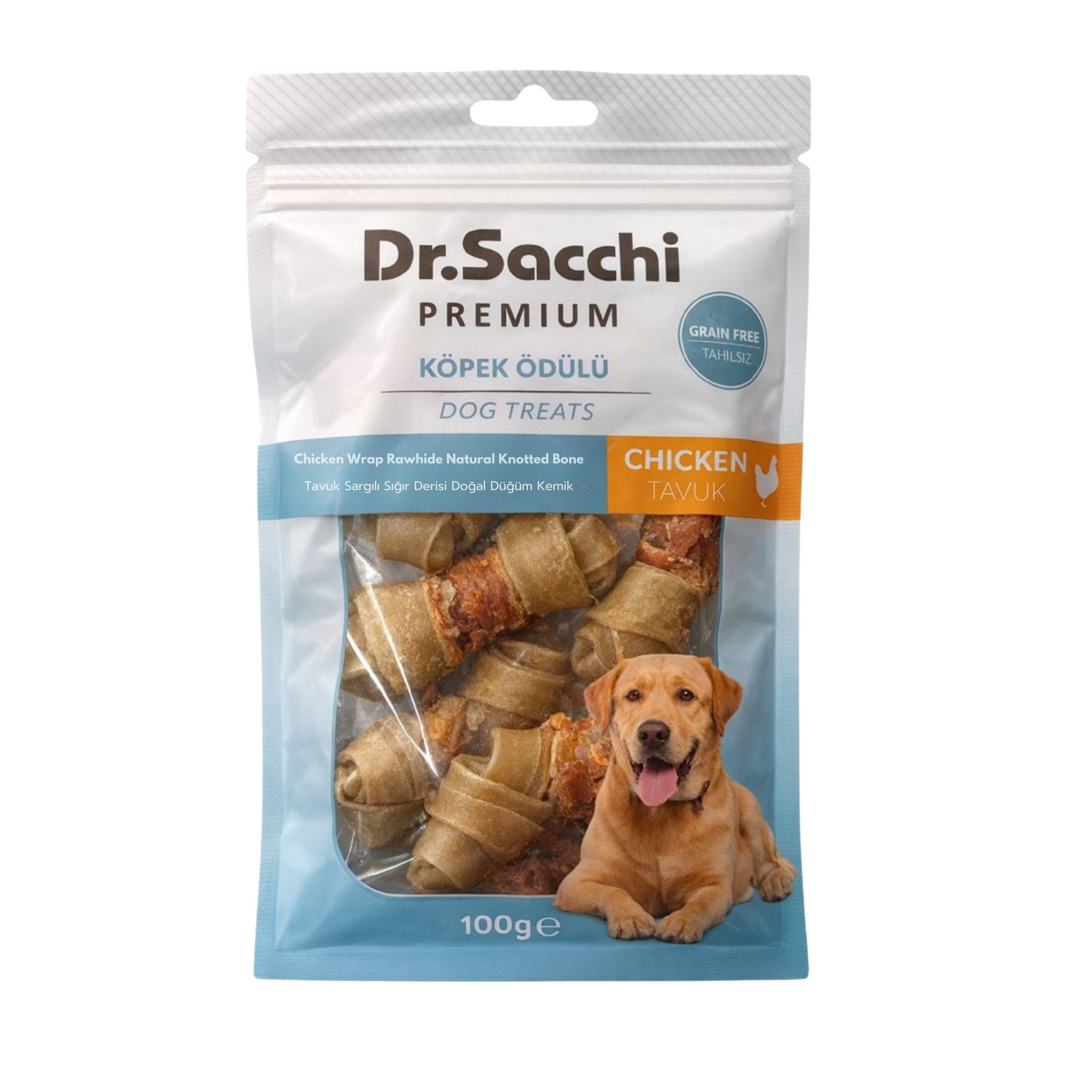 Dr.Sacchi Premium Tavuk Sargılı Sığır Derisi Doğal Düğüm Kemik Tahılsız Köpek Ödülü 2“ 12-13 Gr 8'li