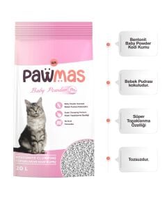 Pawmas Bebek Pudrası Kokulu Bentonit Kedi Kumu 20LT