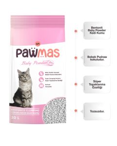 Pawmas Bebek Pudrası Kokulu Bentonit Kedi Kumu 20LT