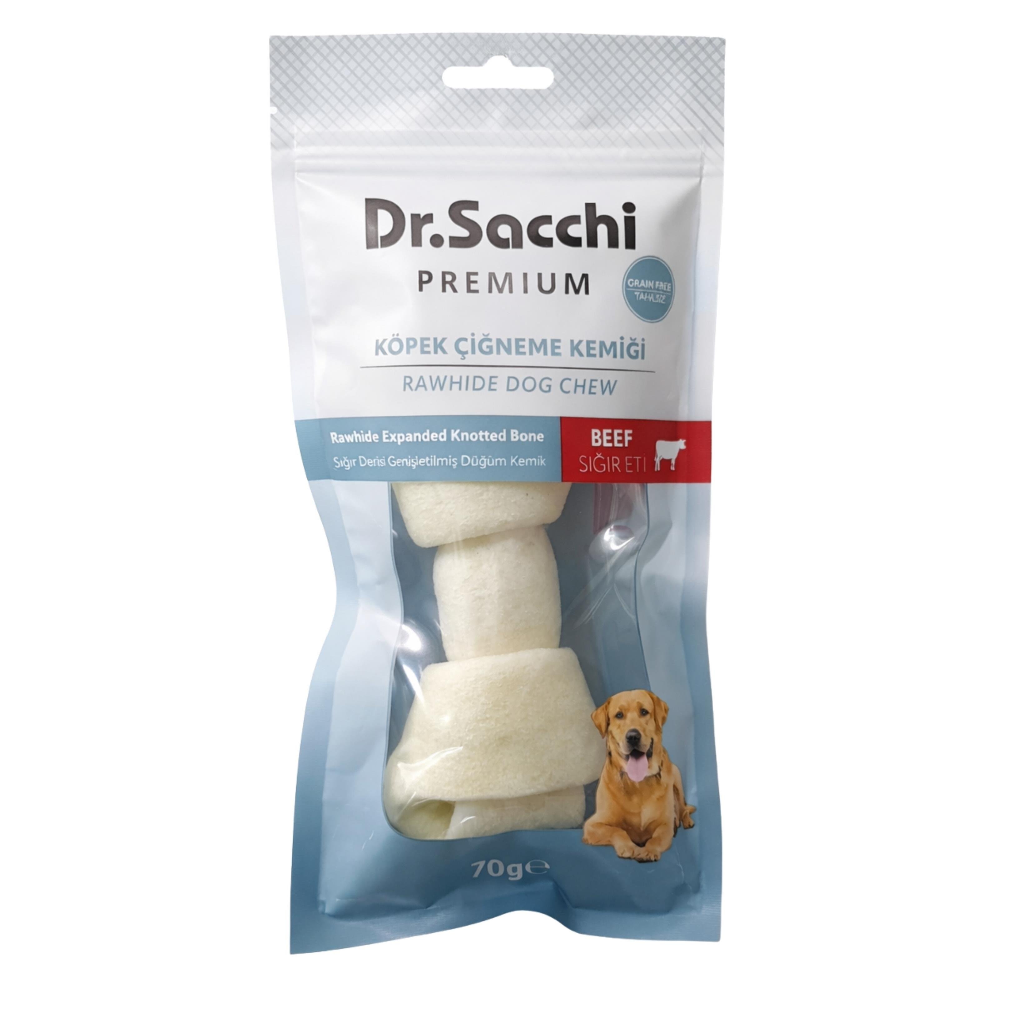 Dr.Sacchi Premium Sığır Etli Sığır Derisi Genişletilmiş Düğüm Kemik Tahılsız Köpek Ödülü 5-6'' 70-80 Gr 1'li