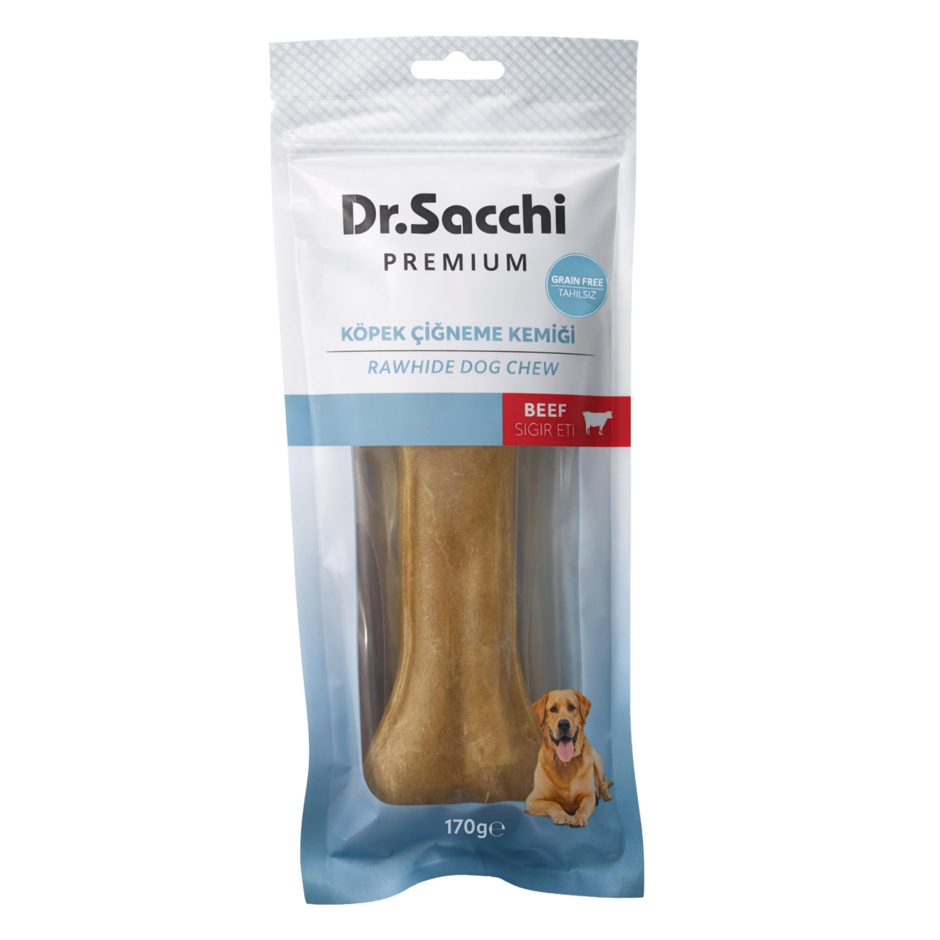 Dr.Sacchi Premium Sığır Etli Doğal Sığır Derisi Press Kemik Tahılsız Köpek Ödülü 8.5''170-180 Gr 1'li