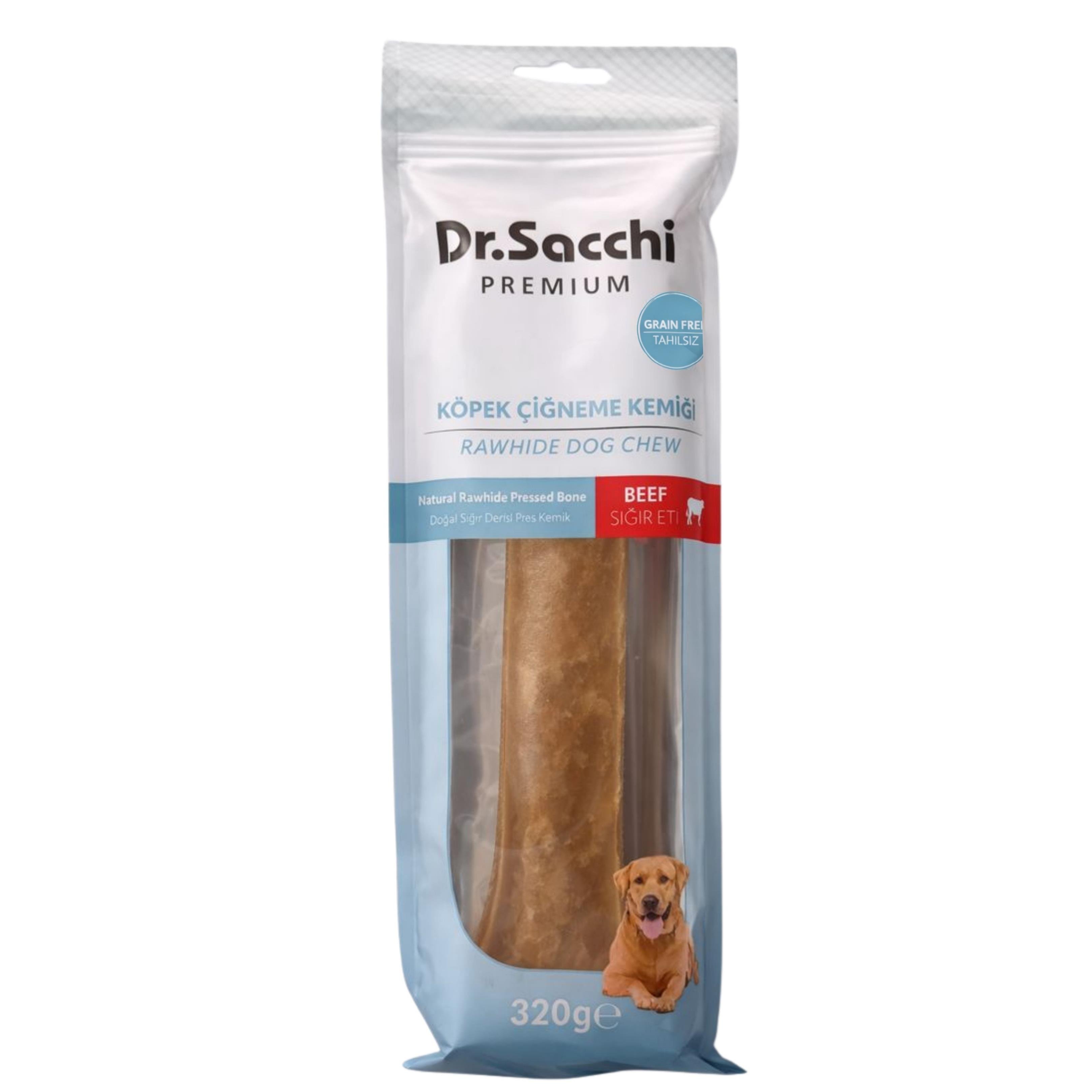 Dr.Sacchi Premium Sığır Etli Doğal Sığır Derisi Press Kemik Tahılsız Köpek Ödülü 12''310-330 Gr 1'li