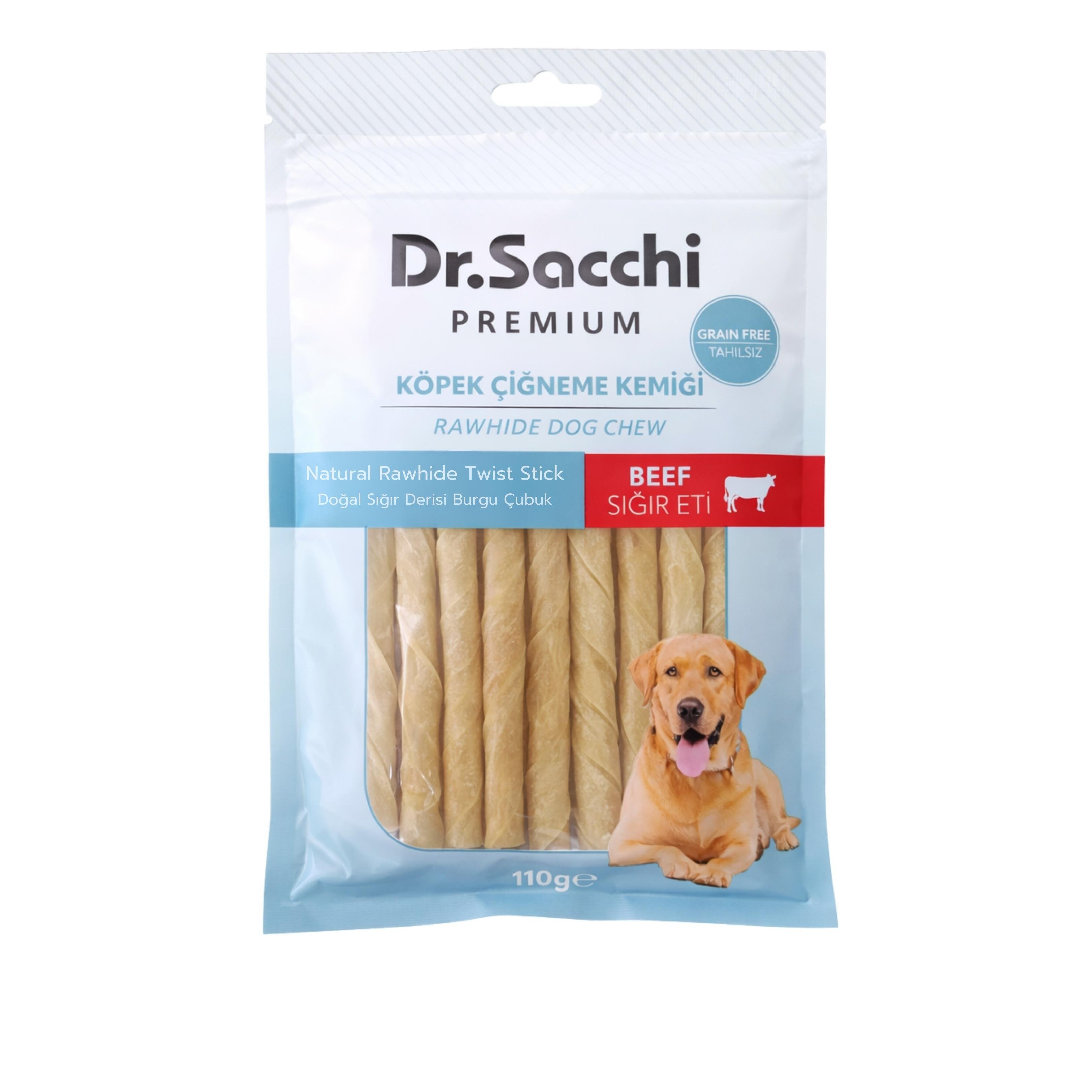 Dr.Sacchi Premium Sığır Etli Doğal Sığır Derisi Burgu Çubuk Tahılsız Köpek Ödülü 5'' 7-8 Gr 15'li