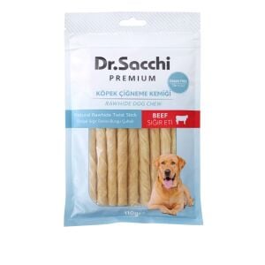 Dr.Sacchi Premium Sığır Etli Doğal Sığır Derisi Burgu Çubuk Tahılsız Köpek Ödülü 5'' 7-8 Gr 15'li