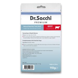 Dr.Sacchi Premium Sığır Etli Doğal Sığır Derisi Burgu Çubuk Tahılsız Köpek Ödülü 5'' 7-8 Gr 15'li