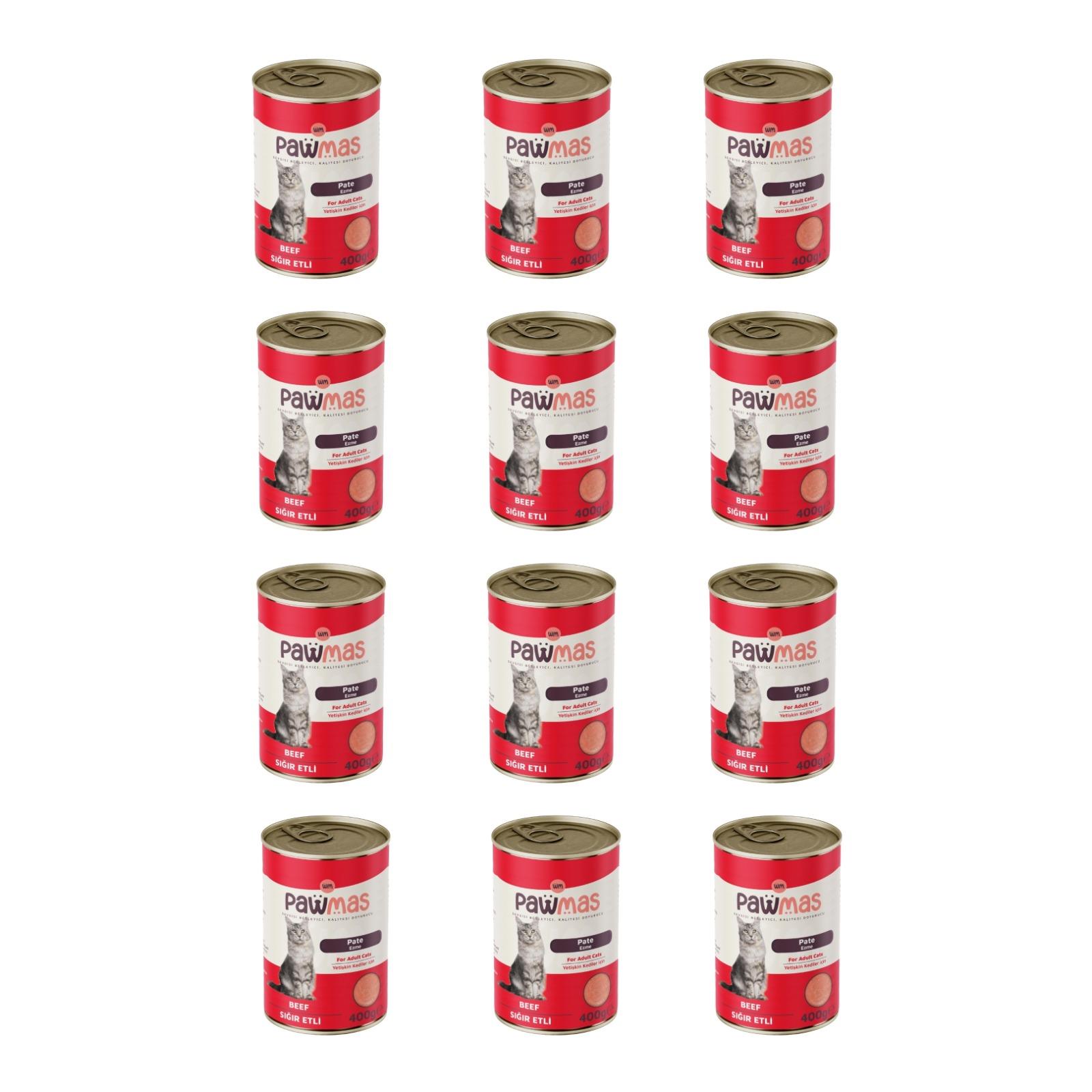 Pawmas pate sığır etli yetişkin kedi konservesi 400 gr x 12adet
