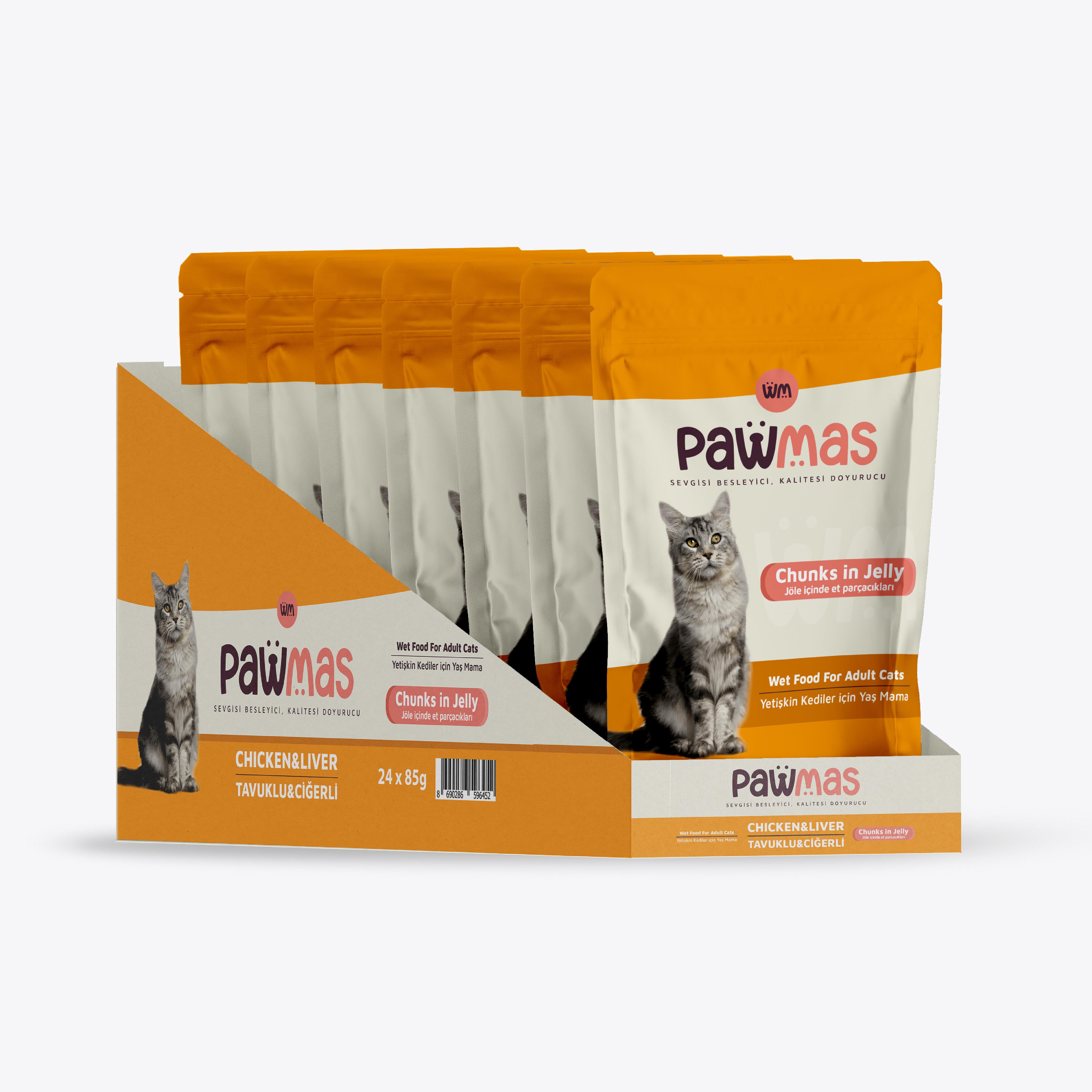 Pawmas Pouch Tavuklu Ve Ciğerli Yetişkin Kedi Yaş Maması 85 Gr x24 Adet