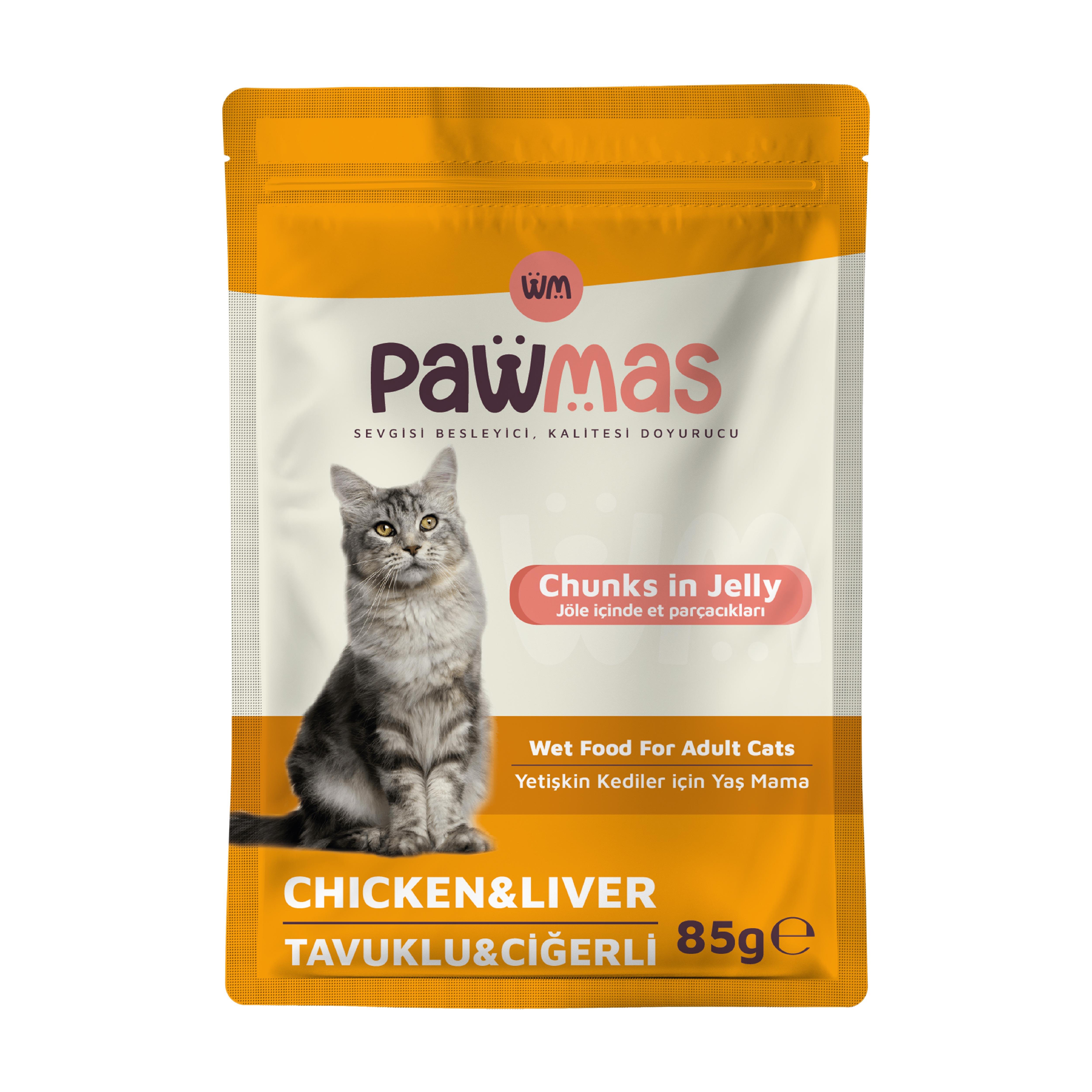 Pawmas Pouch Tavuklu Ve Ciğerli Yetişkin Kedi Yaş Maması 85 Gr