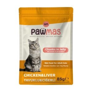 Pawmas Pouch Tavuklu Ve Ciğerli Yetişkin Kedi Yaş Maması 85 Gr