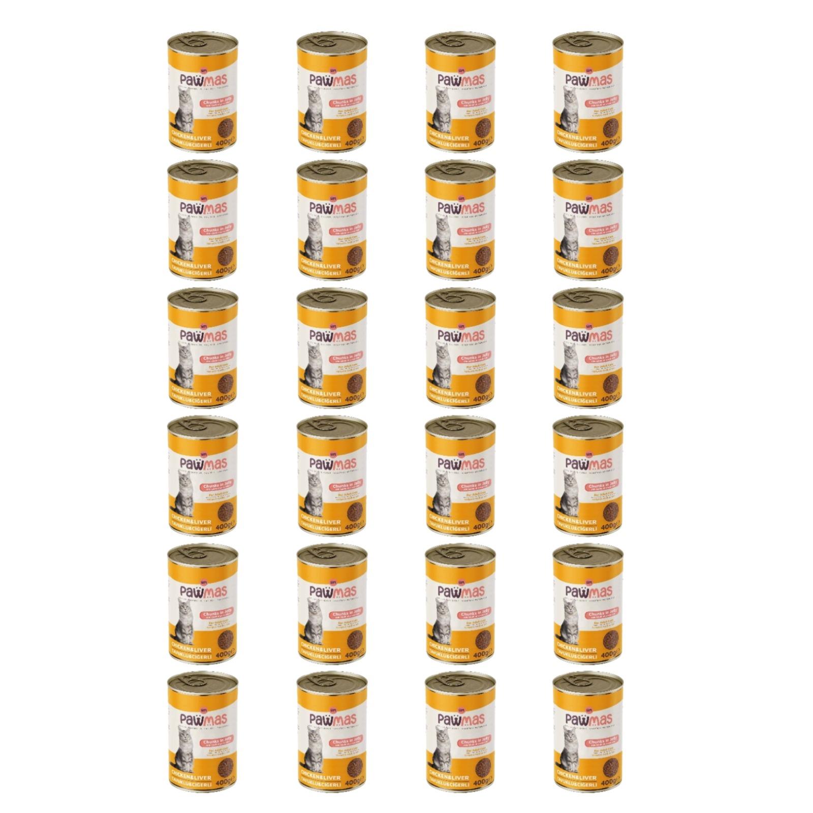 Pawmas Tavuklu Ciğerli Yetişkin Kedi Konservesi 400 grX24Adet