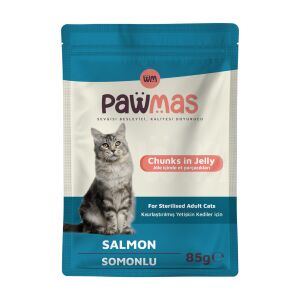 Pawmas Pouch pawmas somonlu Kısırlaştırılmış yaş kedi maması 85gr