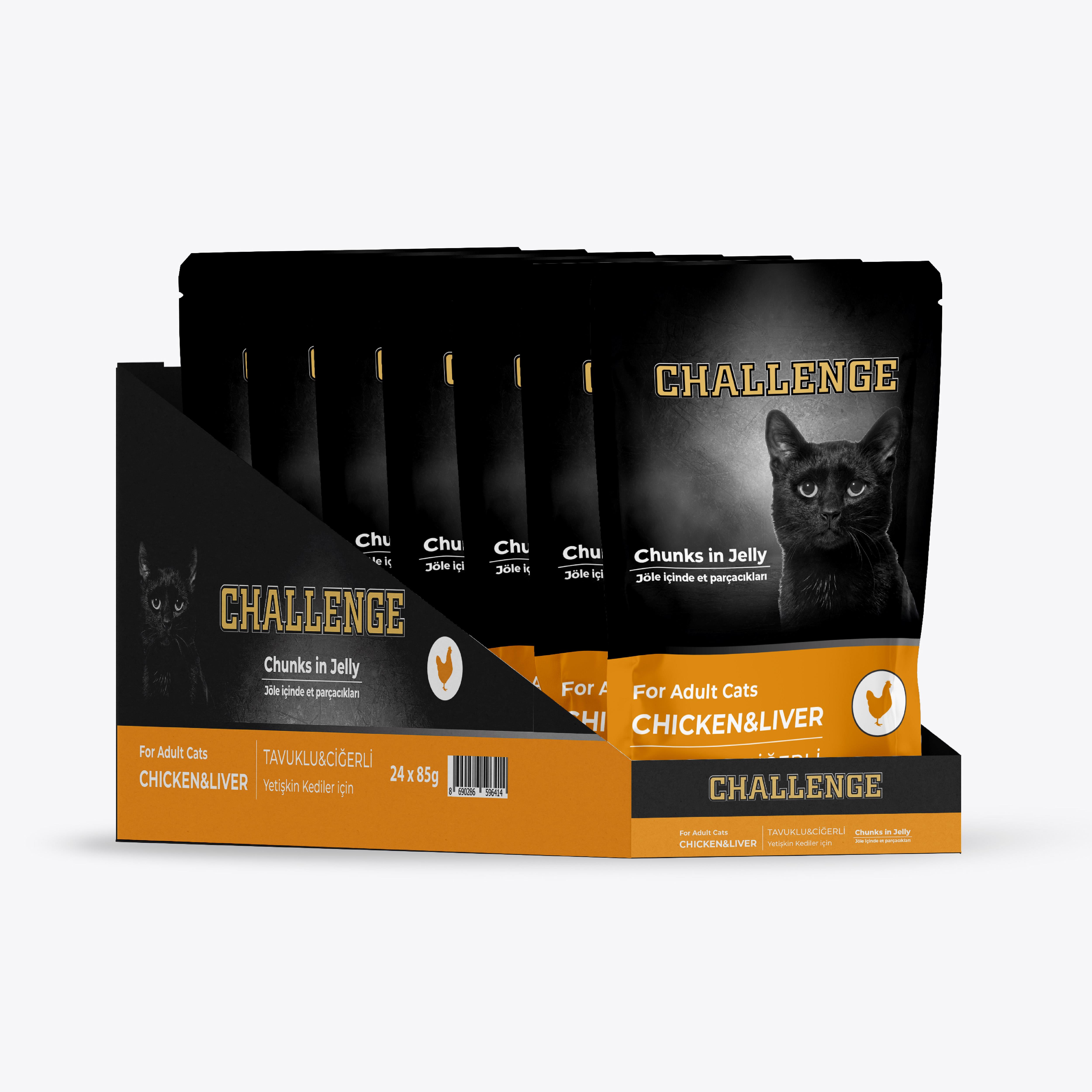 Challenge Pouch Challenge Tavuklu Ciğerli Yetişkin Kedi Yaş Mama 85grx24ad
