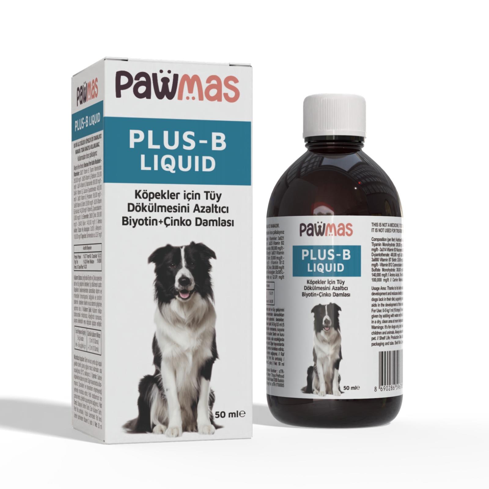 Pawmas Plus-B Liquid Köpekler için Tüy Dökülmesini Azaltıcı Biyotin & Çinko Damlası 50 ml