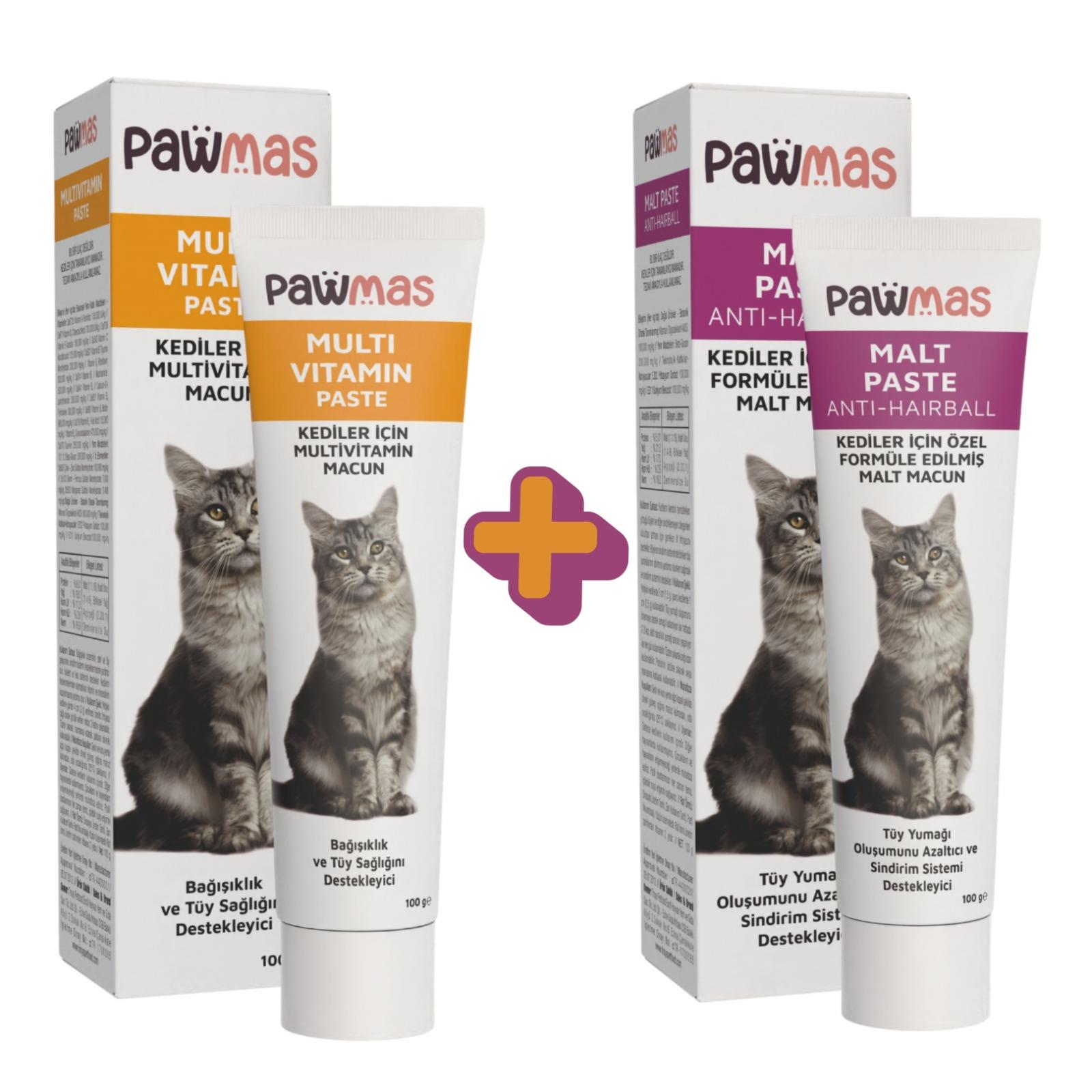 Pawmas Malt Paste (Anti Hairball)+Multi Vitamin Paste Kedi Macunu 100GR