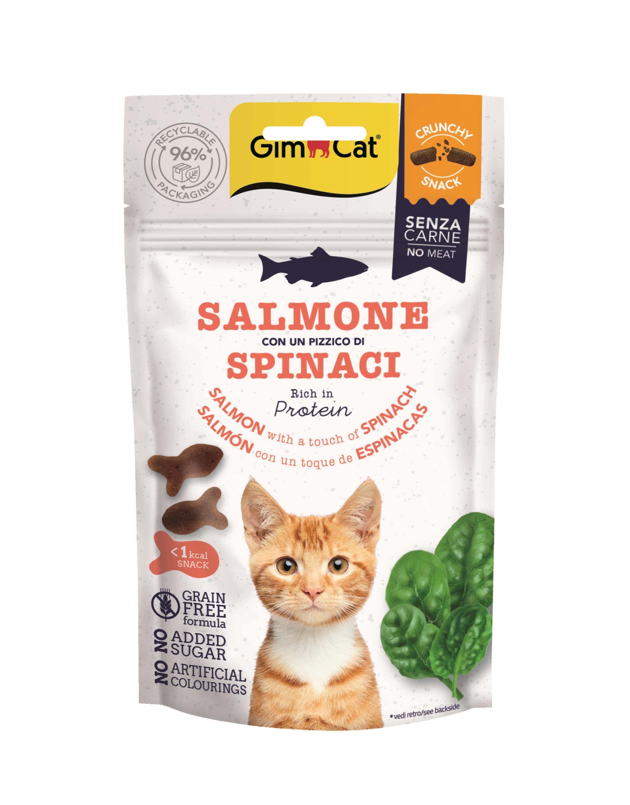Gimcat Crunchy Snacks Somonlu & Ispanaklı Tahılsız Kedi Ödülü 50 gr