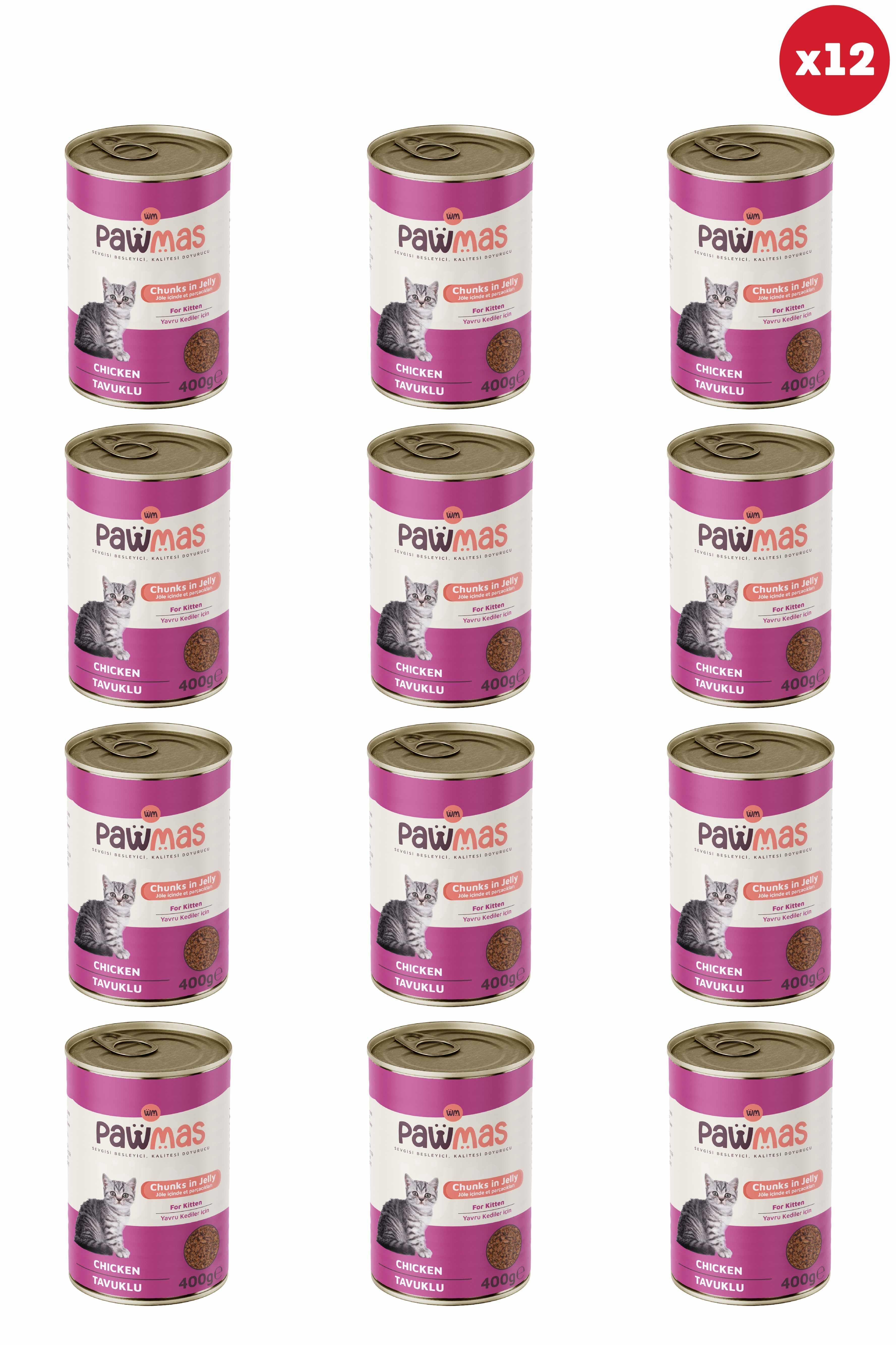 Pawmas Tavuklu Yavru Kedi Konservesi 400 gr x 12 Adet