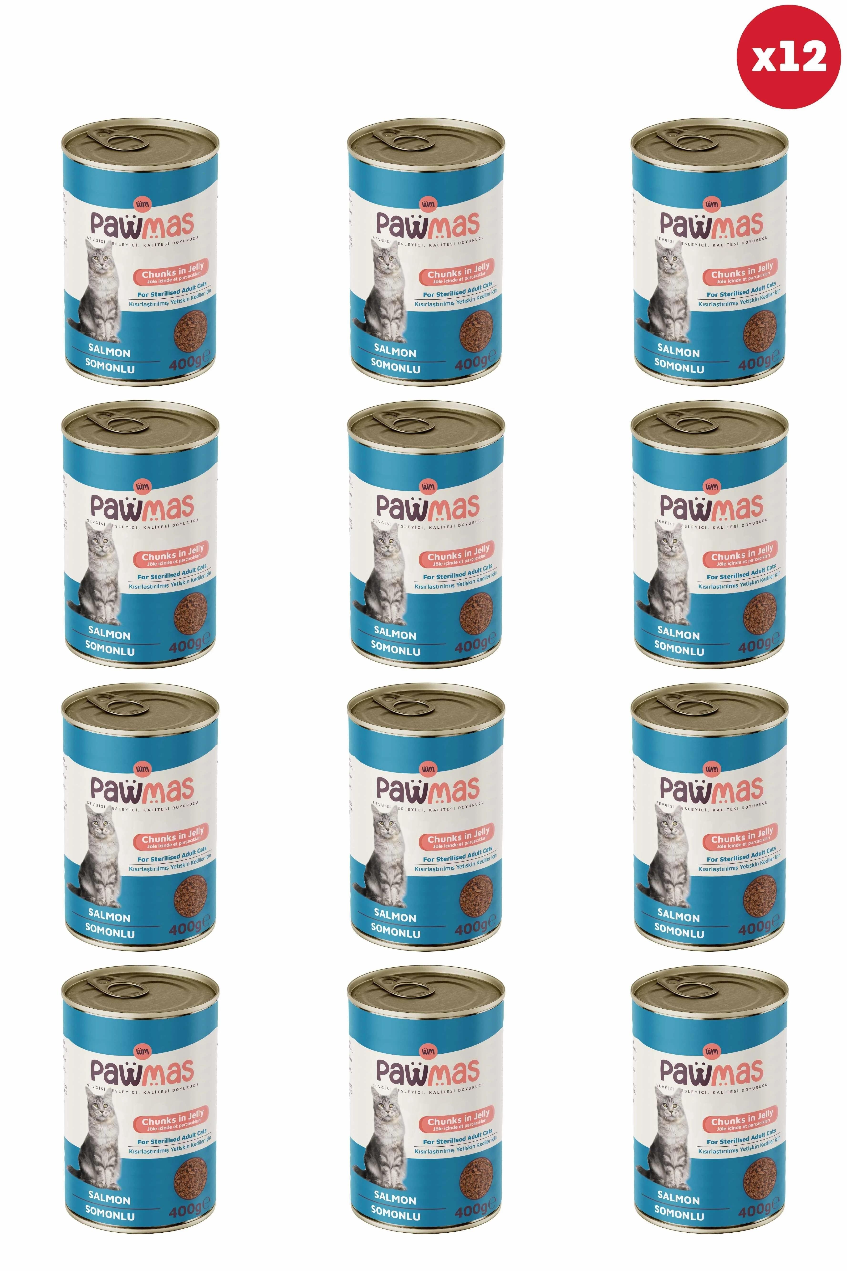 Pawmas Somonlu Kısırlaştırılmış Yetişkin Kedi Konservesi 400 gr x 12 Adet
