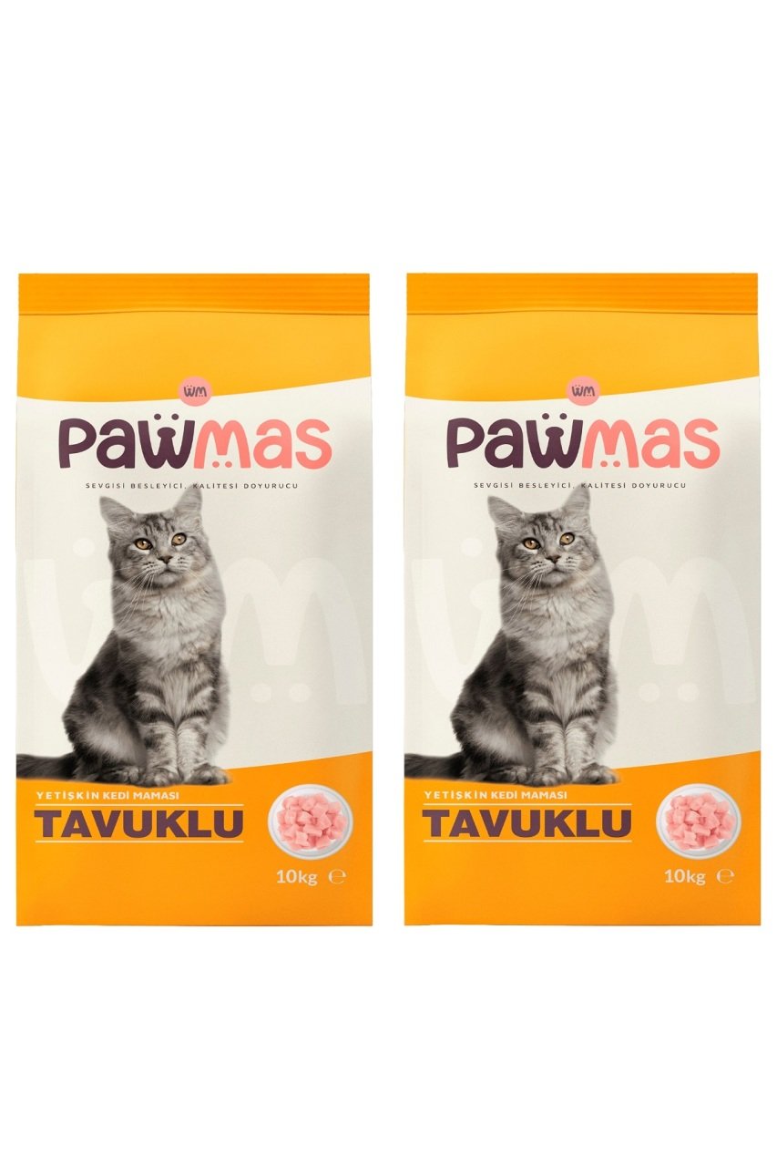 Pawmas Tavuklu Yetişkin Kedi Maması 10 Kg x 2 Adet