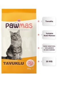 Pawmas Tavuklu Yetişkin Kedi Maması 10 Kg x 2 Adet