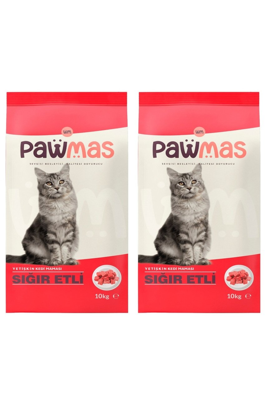 Pawmas Sığır Etli Yetişkin Kedi Maması 10 Kg x 2 Adet