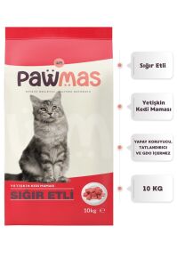 Pawmas Sığır Etli Yetişkin Kedi Maması 10 Kg x 2 Adet