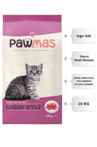 Pawmas Sığır Etli Yavru Kedi Maması 10 Kg x 2 Adet