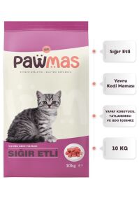 Pawmas Sığır Etli Yavru Kedi Maması 10 Kg x 2 Adet