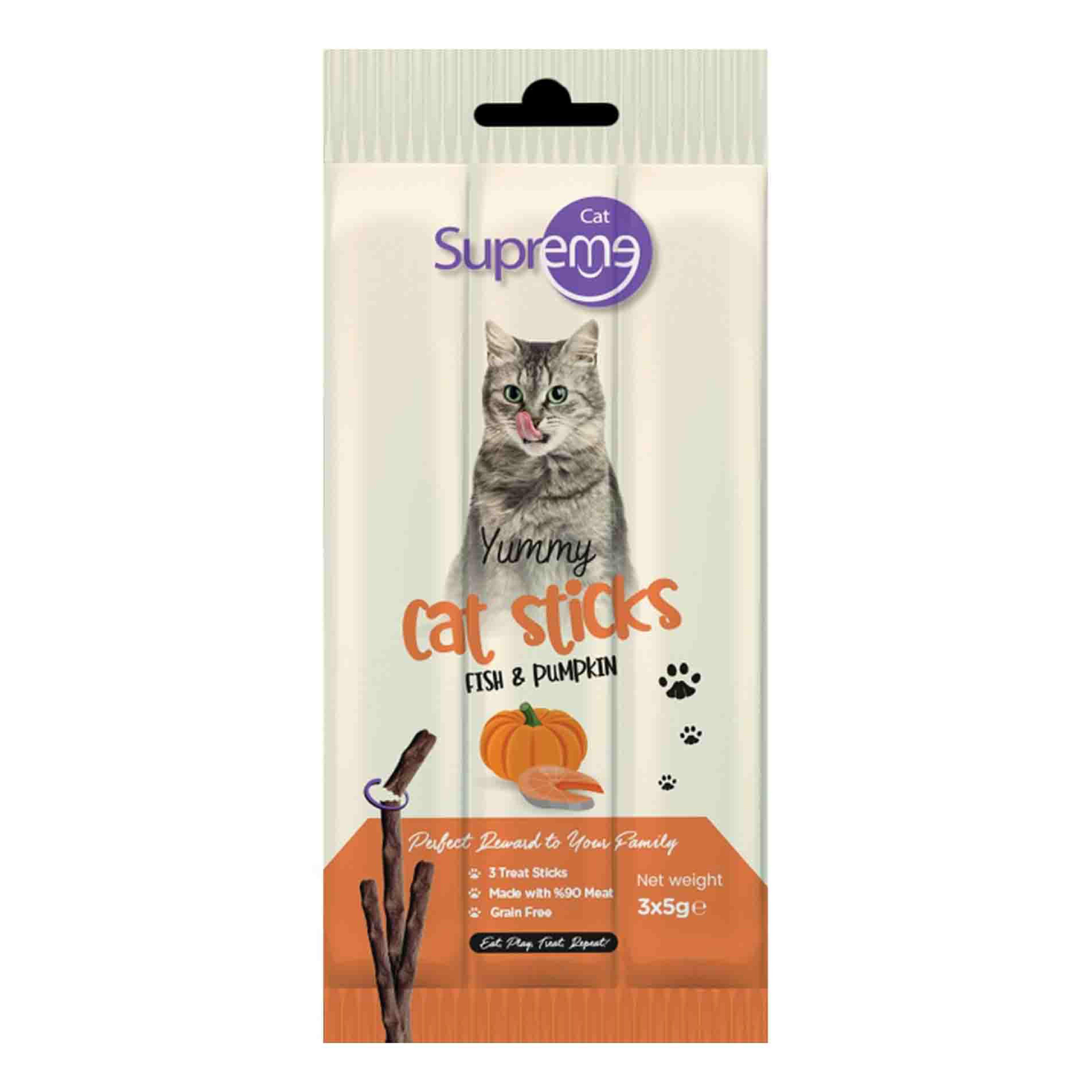 Supreme Cat Sticks Ton Balıklı ve Bal Kabaklı Kedi Ödül Çubuğu 5gr (3'lü)