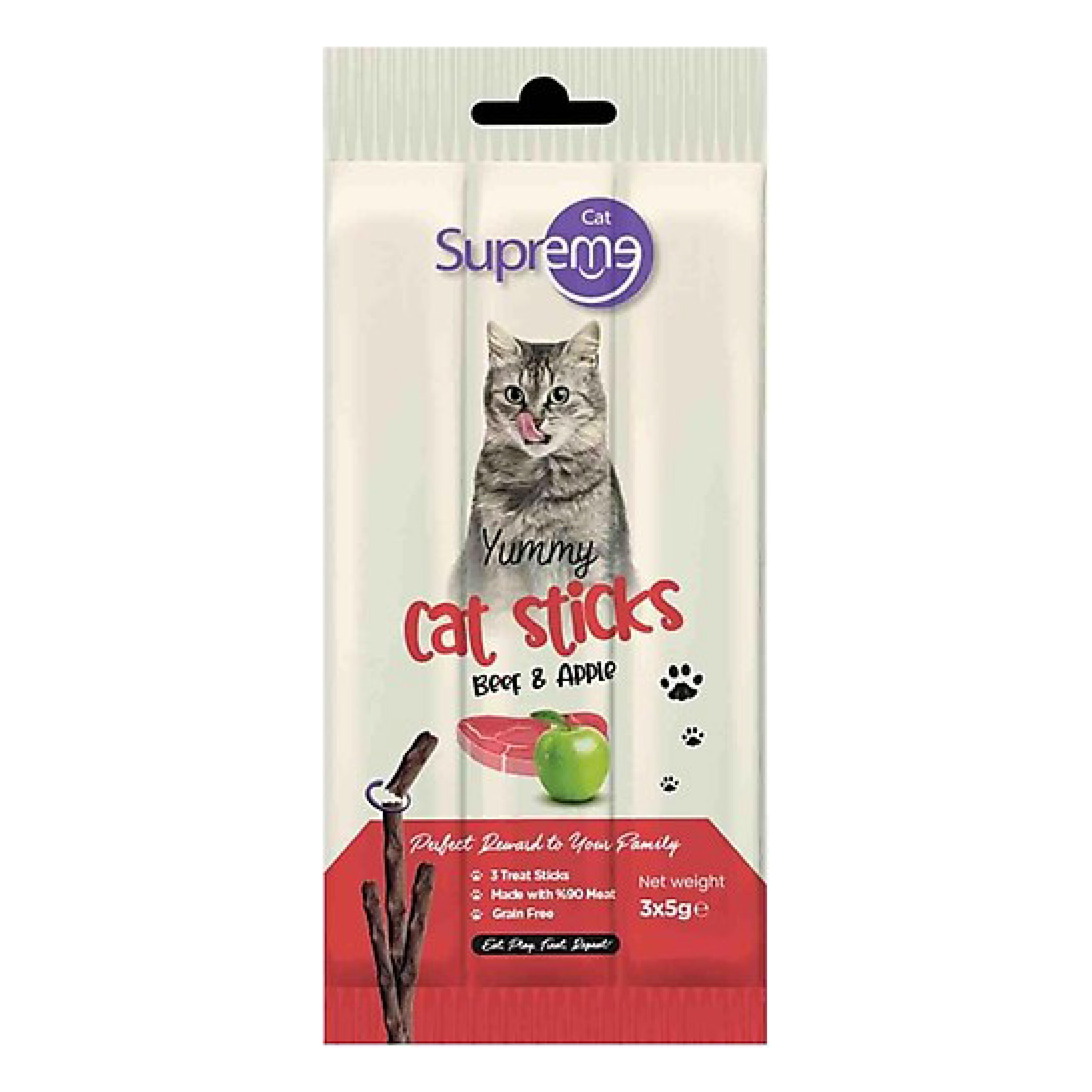 Supreme Cat Sticks Sığır Etli ve Elmalı Kedi Ödül Çubuğu 5gr (3'lü)