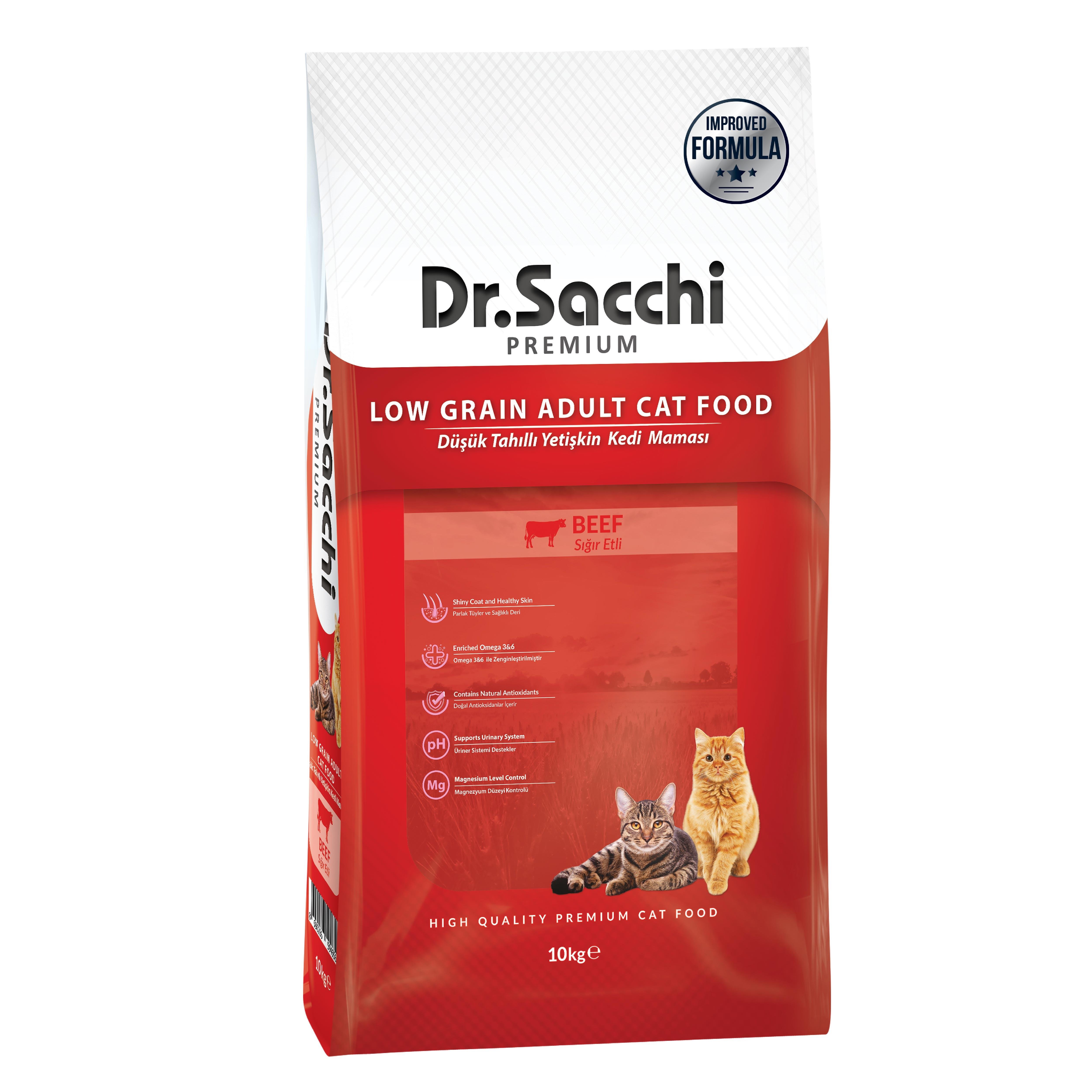 Dr.Sacchi Premium Düşük Tahıllı Sığır Etli Yetişkin Kedi Maması 10 Kg