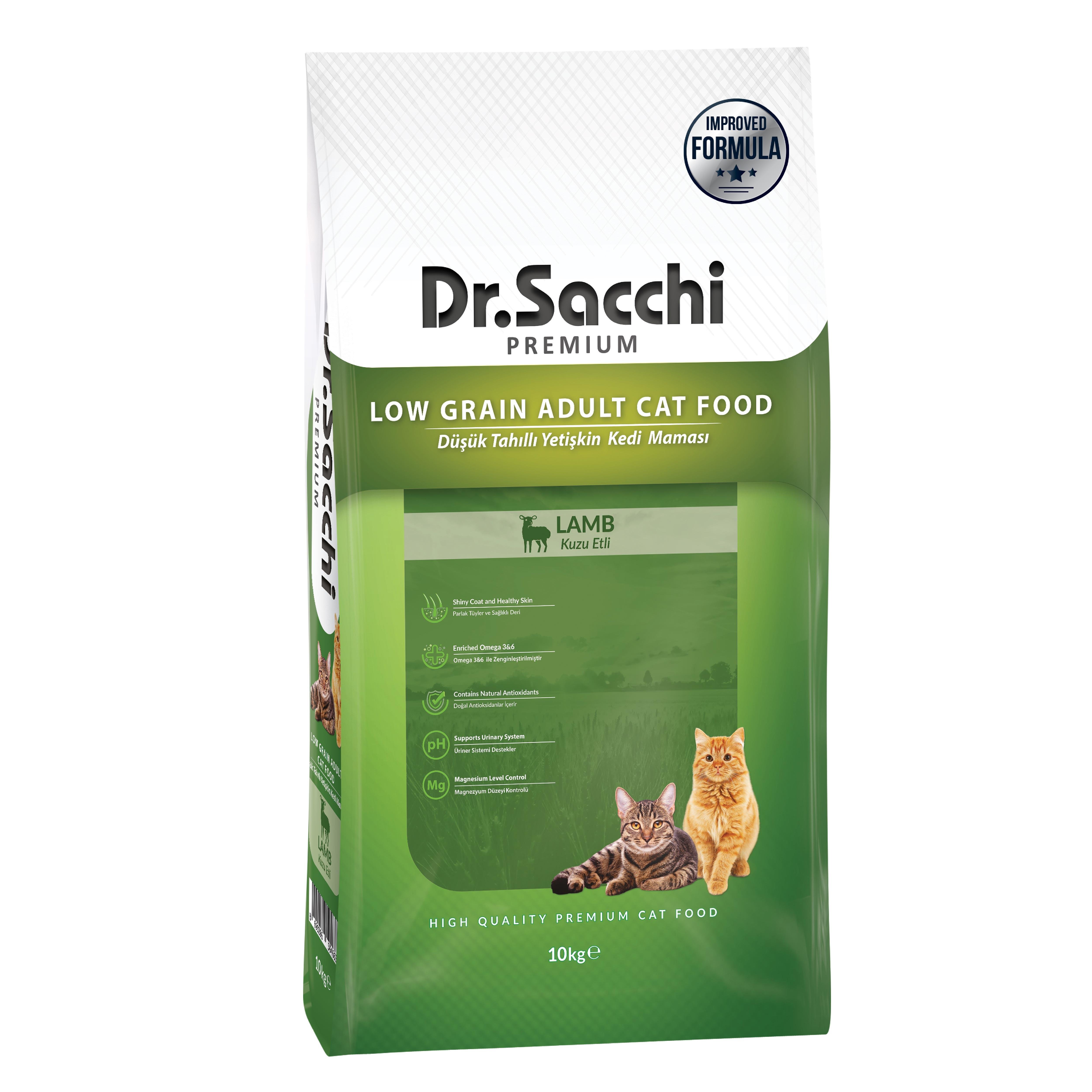 Dr.Sacchi Premium Düşük Tahıllı Kuzu Etli Yetişkin Kedi Maması 10 Kg